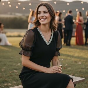 Elegant Black Dress with Sheer Sleeves. Ms. Class Act!!